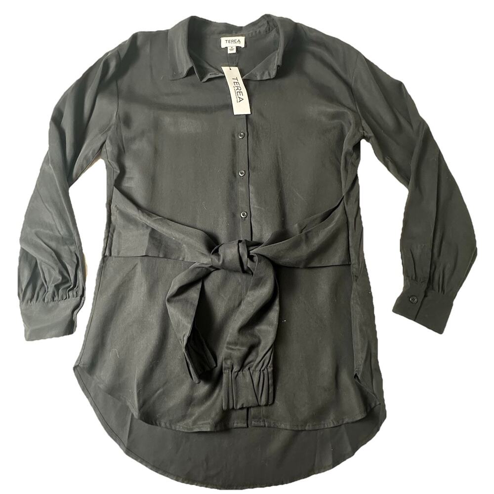 Terea By Andrea Pitter Women's Black Tunic Long Sleeve Buttons Front Bow Medium